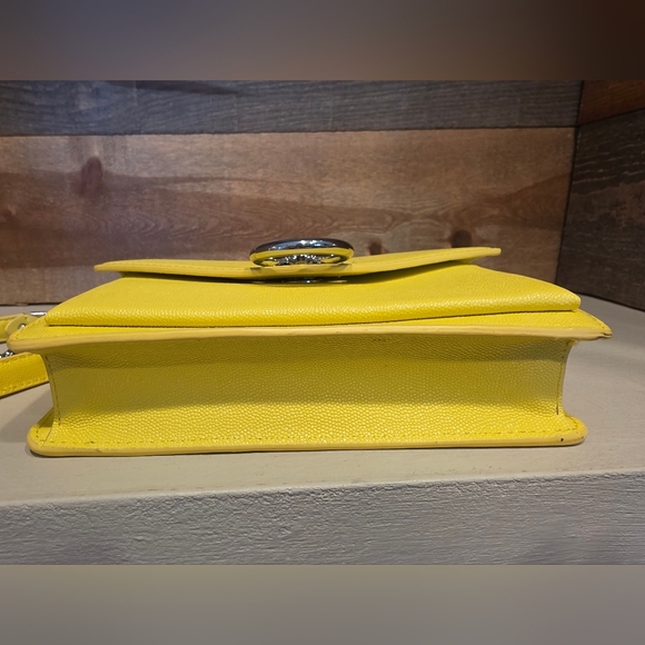 Rebecca Minkoff Yellow Pebble Grain  Leather Crossbody With Chain Link Strap - Picture 9 of 12